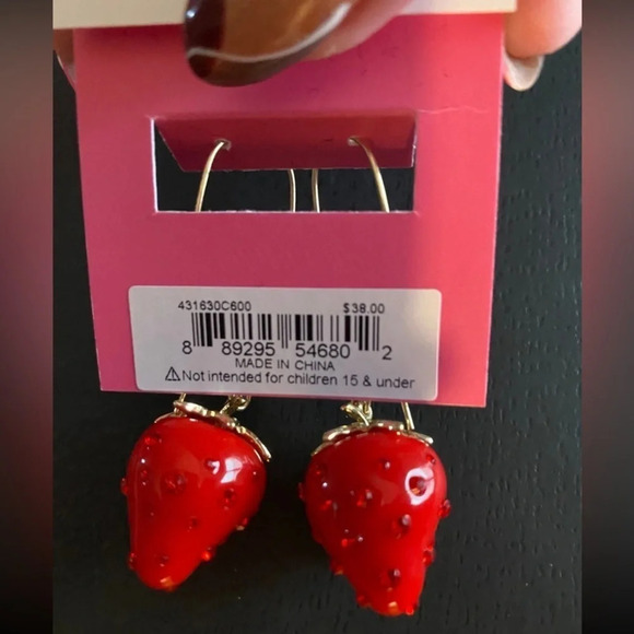 BETSEY JOHNSON SET Strawberry Crystal-Stud Drop Earrings & Matching Bracelet NWT - Picture 5 of 11